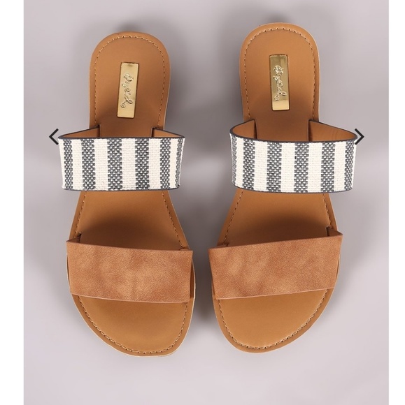 Qupid Shoes - Blue and Camel Two Band Sandals